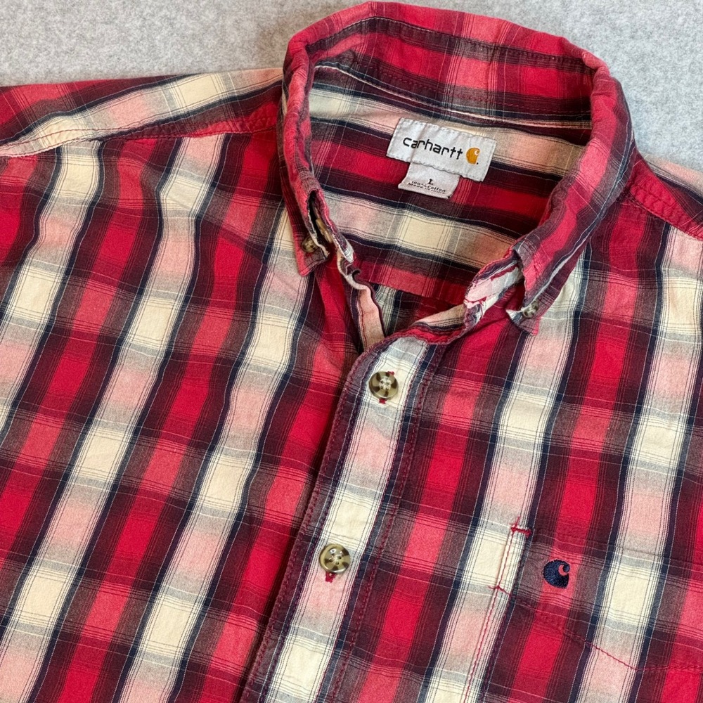 Carhartt Mens Red Plaid Short Sleeve Button Down Shirt S274 INR Large